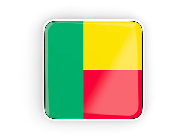 Flag of benin, square icon with white border. 3D illustration
