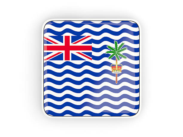 Flag of british indian ocean territory, square icon with white border. 3D illustration