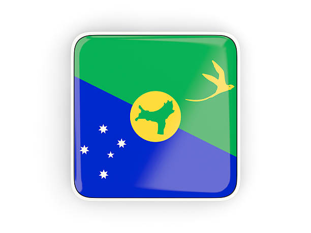 Flag of christmas island, square icon with white border. 3D illustration