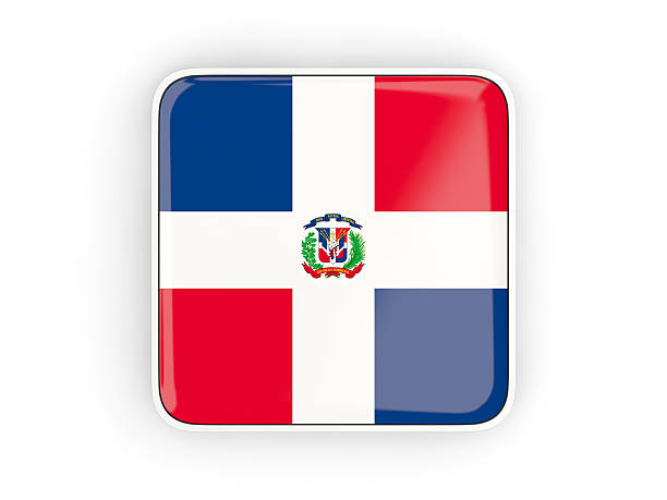 Flag of dominican republic, square icon with white border. 3D illustration