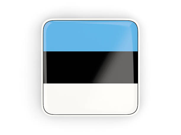 Flag of estonia, square icon with white border. 3D illustration
