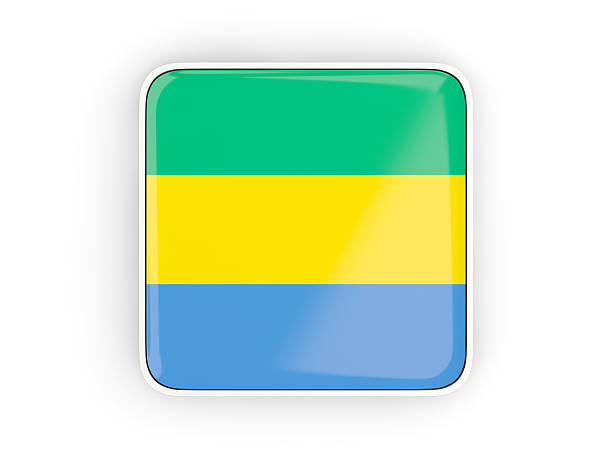 Flag of gabon, square icon with white border. 3D illustration
