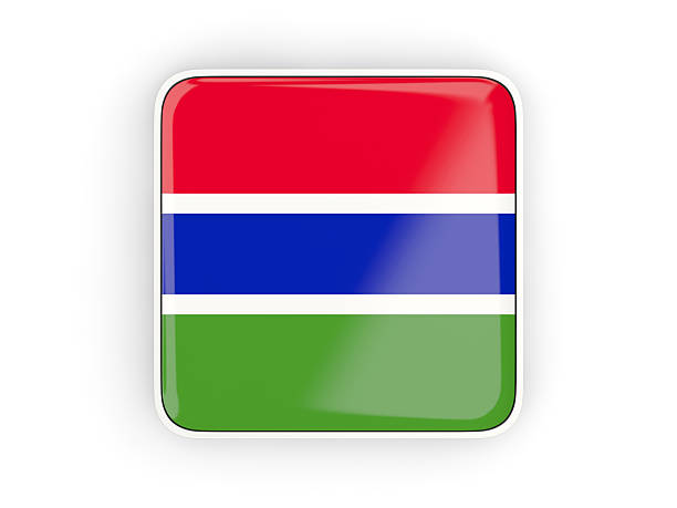 Flag of gambia, square icon with white border. 3D illustration