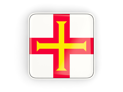 Flag of guernsey, square icon with white border. 3D illustration