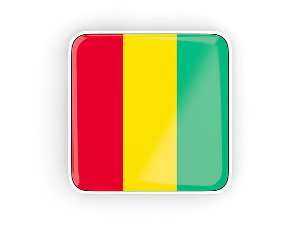 Flag of guinea, square icon with white border. 3D illustration