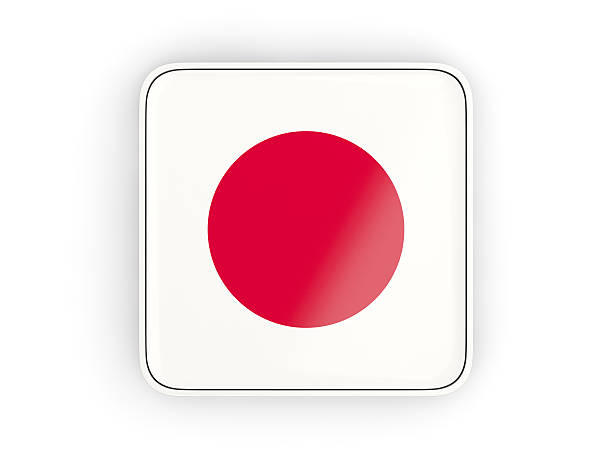 Flag of japan, square icon with white border. 3D illustration