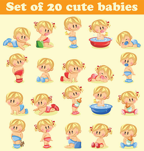 illustrations, cliparts, dessins animés et icônes de vingt bébés mignons - invitation announcement message diaper little boys