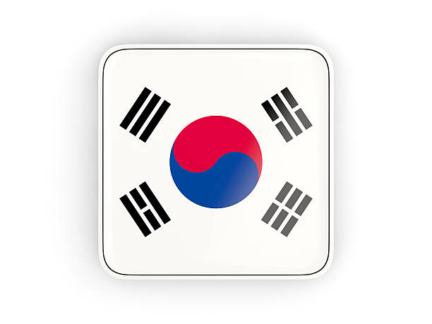 Flag of korea south, square icon with white border. 3D illustration
