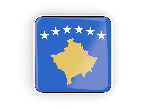 Flag of kosovo, square icon with white border. 3D illustration