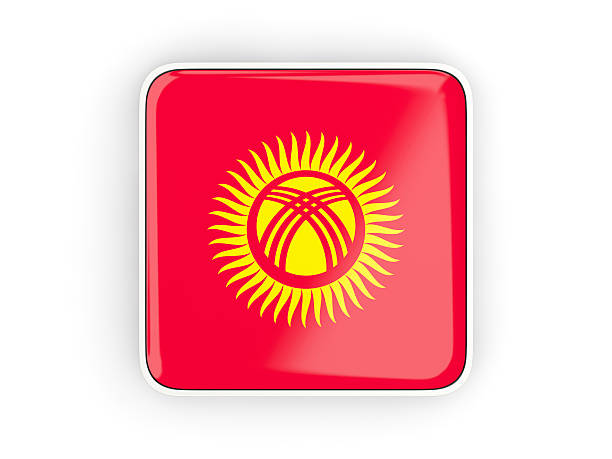 Flag of kyrgyzstan, square icon with white border. 3D illustration