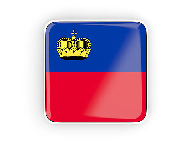Flag of liechtenstein, square icon with white border. 3D illustration