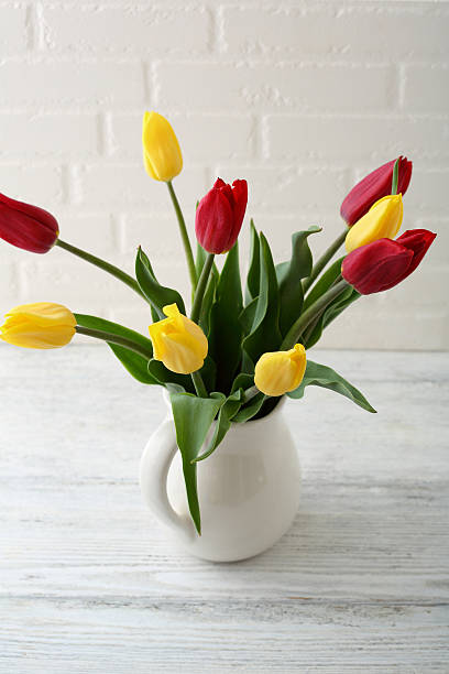 istock Vivid tulips in white jug 589105884