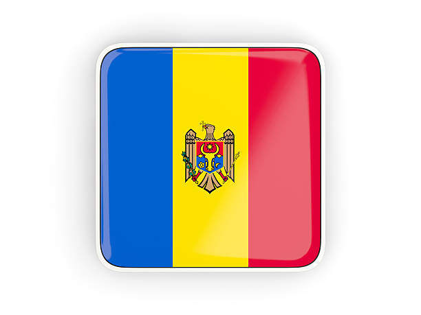 Flag of moldova, square icon with white border. 3D illustration