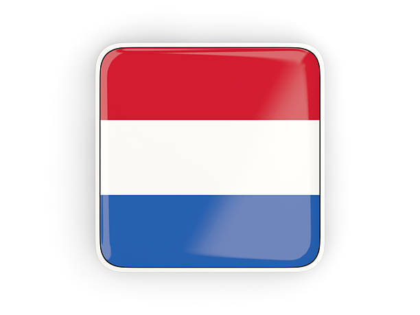 Flag of netherlands, square icon with white border. 3D illustration