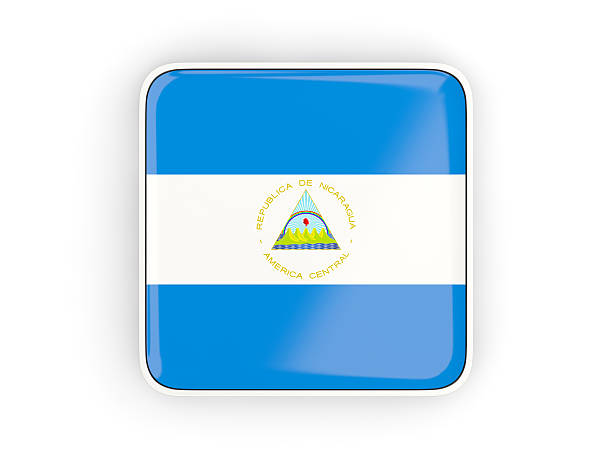 Flag of nicaragua, square icon with white border. 3D illustration
