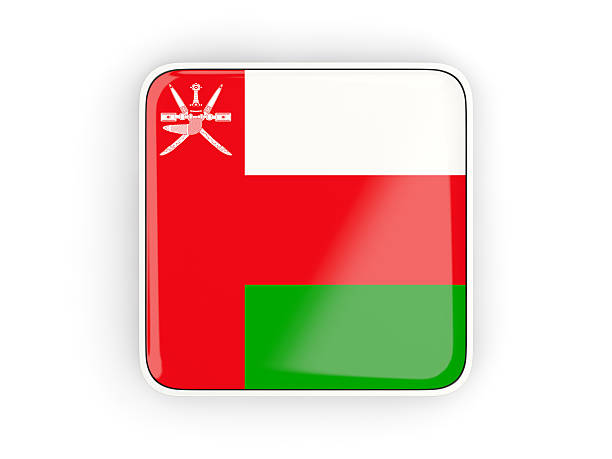 Flag of oman, square icon with white border. 3D illustration