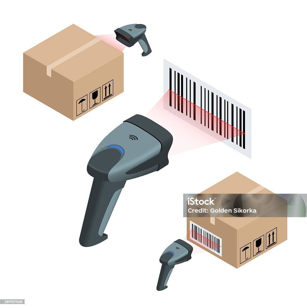 Isometric manual scanner of bar codes The manual scanner of bar codes. Flat 3d vector isometric illustration Bar Code Reader stock vector