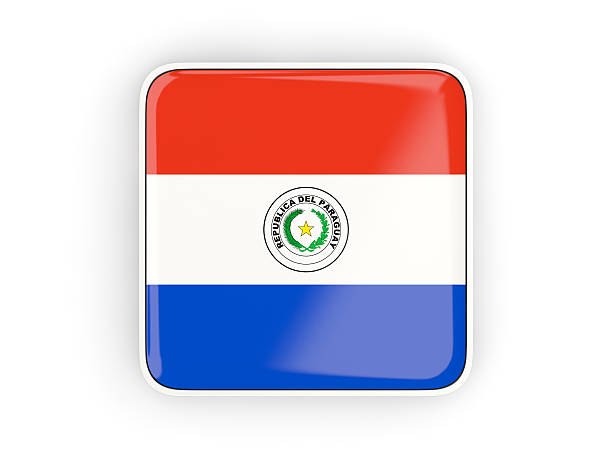 Flag of paraguay, square icon with white border. 3D illustration
