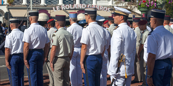 Saint Denis, Reunion - July 14 2016: High-ranked officers parading during Bastille Day.