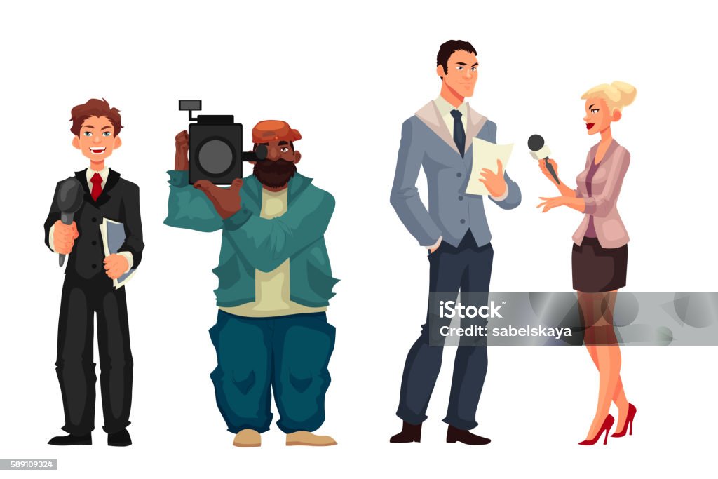 Interviewee Reporter Beautiful Female Journalist Interviewee Reporter And Operator Stock ...