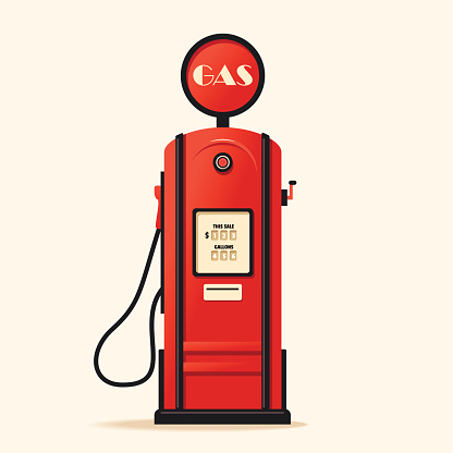 Retro gas station. Cartoon vector illustration. Vintage design. Gasoline pump