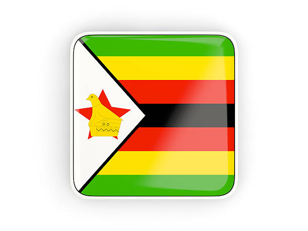 Flag of zimbabwe, square icon with white border. 3D illustration