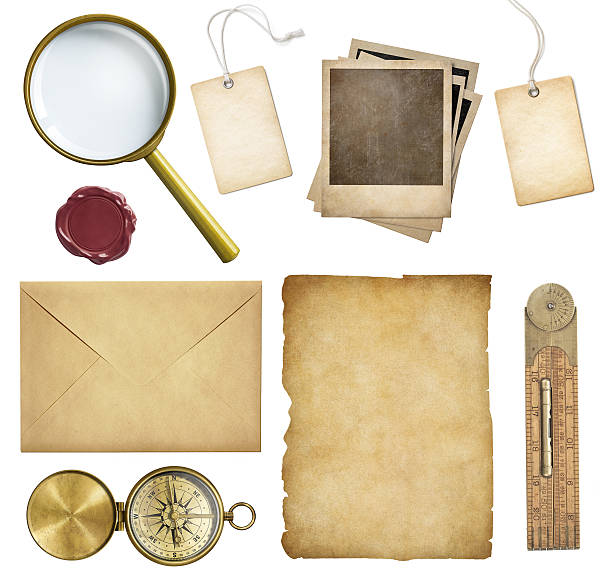 istock Old mail, paper, price tags, polaroid frames, wax seal, etc. 589115908