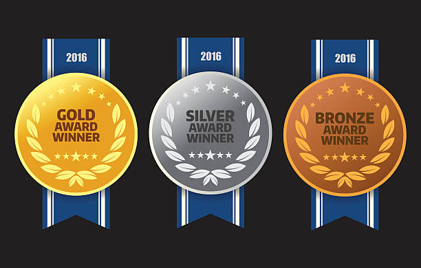 gold, silber und bronze-medaillen gewonnen  - medal stock-grafiken, -clipart, -cartoons und -symbole