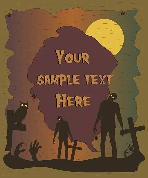 Vector illustration of Halloween poster with zombie silhouettes. Halloween background. Vector