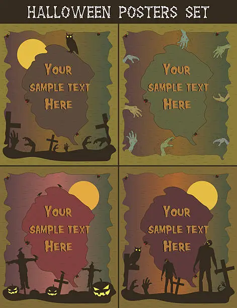 Vector illustration of Halloween posters set. Invitation templates for Halloween Party. Halloween background.