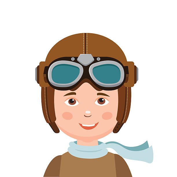 Boy Pilot Hat. Young Boy Pilot Isolated In White Background. Young Boy Pilot Isolated In White Background. Retro Vector Illustration. Boy Pilot Hat. kids snow suits stock illustrations
