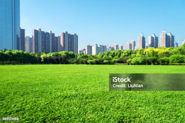 City Park Defocused Blurred Abstract Background Stock Photo - Download Image Now - Backgrounds, Lawn, Building Exterior