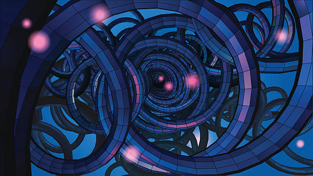 ilustrações, clipart, desenhos animados e ícones de fundo de fio espiral abstrato com tecnologia ou concep de ficção científica - pipe backgrounds built structure three dimensional shape