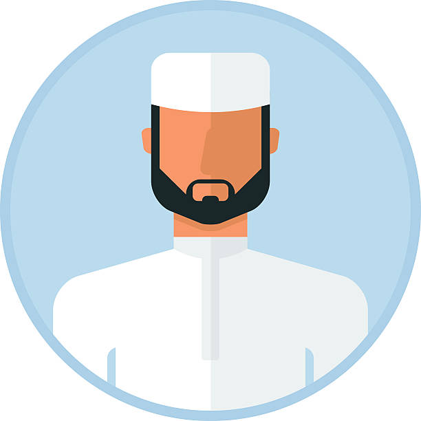 arabic muslim man Arabic muslim man image. Template of portret for infographic posters. Cartoon flat vector illustration. Objects isolated on a white background. oman cartoon stock illustrations