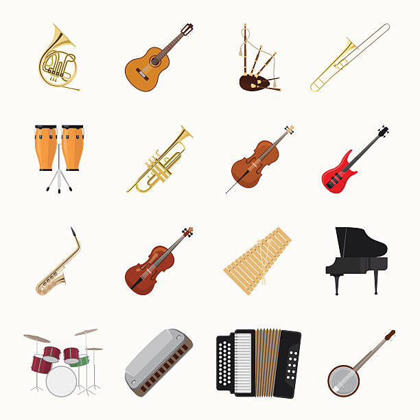 музыкальные инструменты иконы - trombone clip stock illustrations