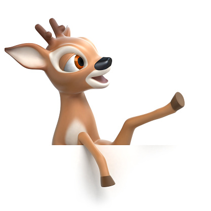 little cartoon fawn shows something, 3d render
