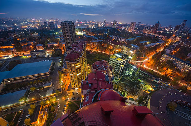 istock Evening view of Kiev city (Berezniaki district). 589123612