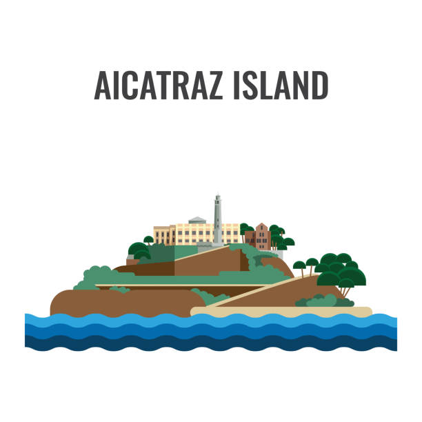 Alcatraz island view from the sea. Vector illustration. Alcatraz island view from the sea. Colorful vector flat illustration. alcatraz island stock illustrations