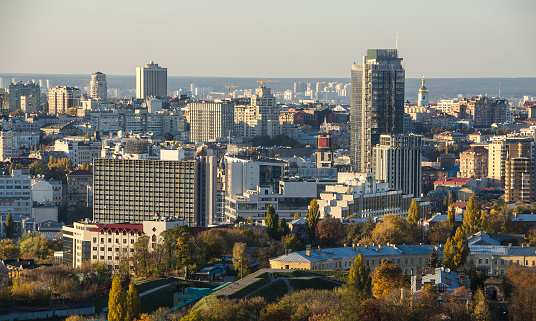 Aerial Kiev city day view, panorama Kiev, Ukraine
