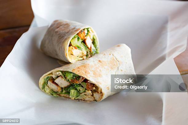 Chicken Caesar Salad Sandwich Wraps Stock Photo - Download Image Now - Wrap Sandwich, Chicken Meat, Take Out Food