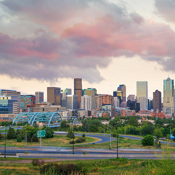 istock Panorama of Denver skyline at twilight. 589124770
