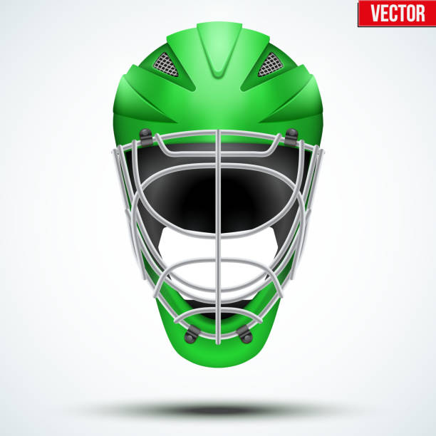 istock Classic green Goalkeeper Hockey field Helmet isolated on Background. 589126094