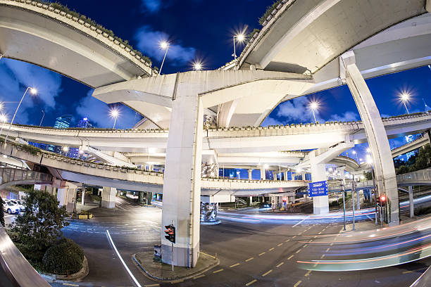 istock Fisheye View of Elevated Roads at Night 589126352