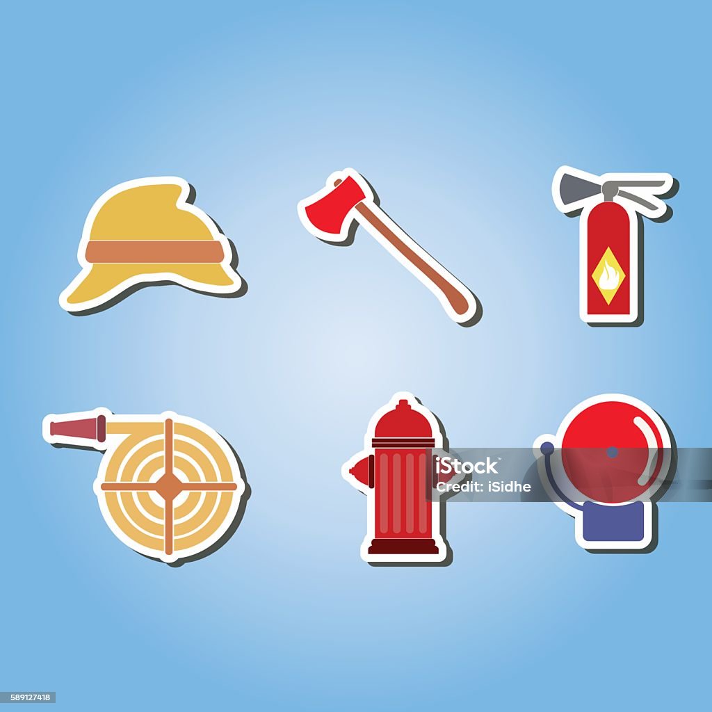 color set with firefighter flat icons color set with firefighter flat icons for your design Accidents and Disasters stock vector