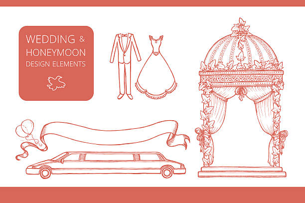 ilustrações, clipart, desenhos animados e ícones de elementos de design para casamento e lua de mel - honeymoon wedding married engagement