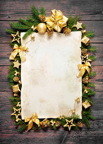 istock Old paper bordering with christmas decoration 589127490