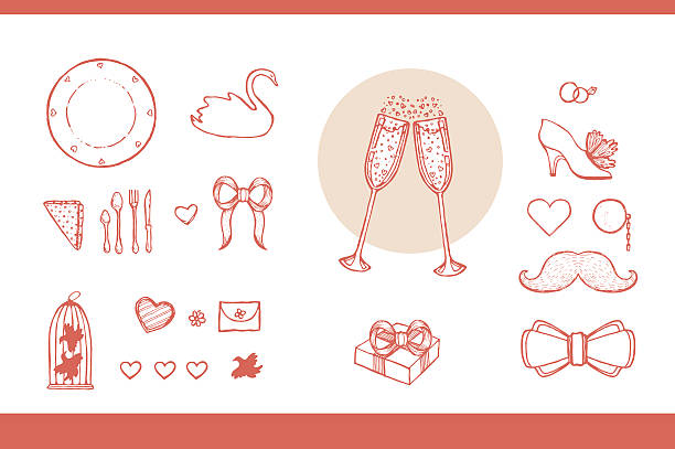 ilustrações, clipart, desenhos animados e ícones de elementos de design para casamento e lua de mel - honeymoon wedding married engagement