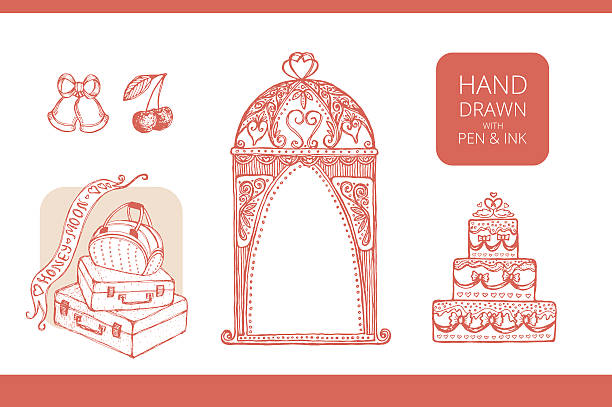 ilustrações, clipart, desenhos animados e ícones de elementos de design para casamento e lua de mel - honeymoon wedding married engagement