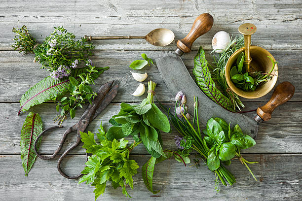 istock fresh herbs and spices on wooden table 589128766