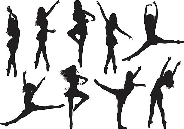 weiblich ballett tanz  - silhouette ballet arms outstretched gymnastics stock-grafiken, -clipart, -cartoons und -symbole